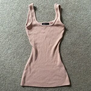 Bebe Pink Ribbed Sleeveless Fitted Tank Top
